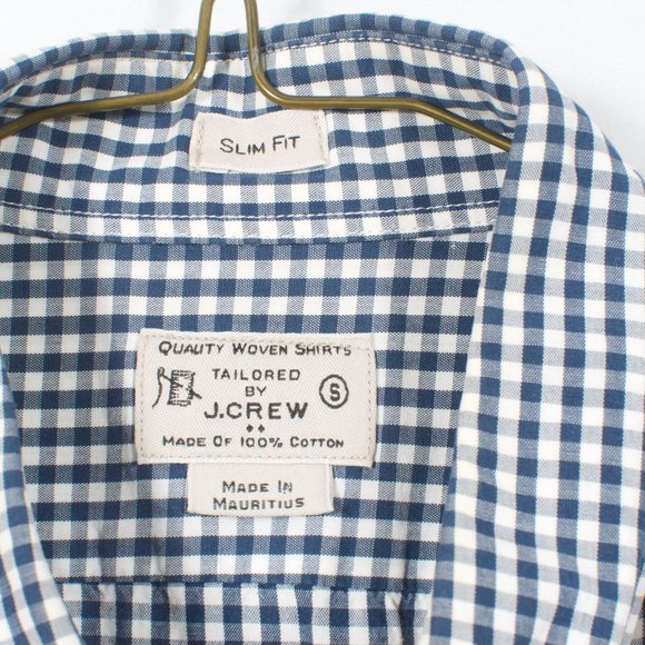 J. Crew Men's Casual Shirt S Blue White Gingham Cotton - Picture 4 of 6